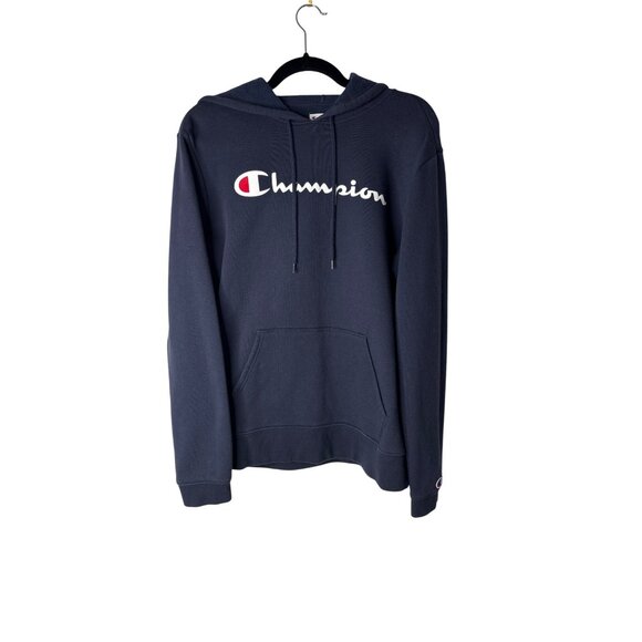 Champion Script Logo Men's Navy Hoodie Size M - Picture 1 of 9